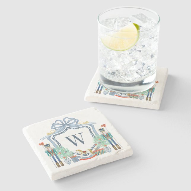 Vattenfärgen Nutcracker Monogram Vapensköld jul Stenunderlägg (Sidan)