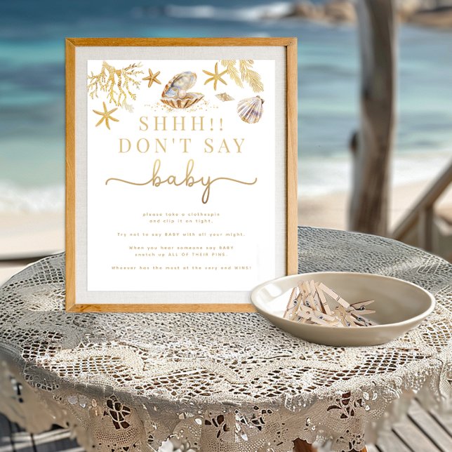 Vattenfärgen Ocean Säg inte babyskylt för babyskid (Don't Say Baby - Baby Shower Game Sign)