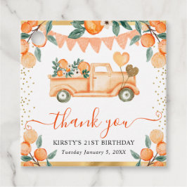 Vattenfärgen Orange Lastbil och Blommor Birthday Gåvor Etiketter