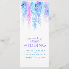 Vattenfärgen på menyblå överlappande blommigt meny