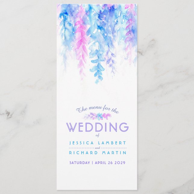 Vattenfärgen på menyblå överlappande blommigt meny (Framsida)