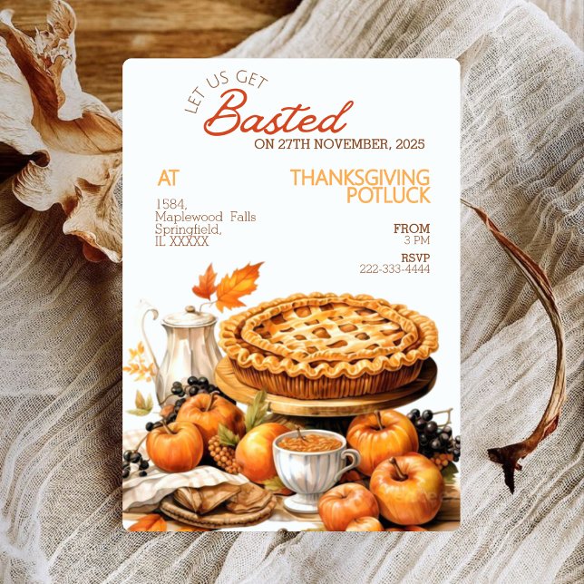 Vattenfärgen Paj Rustic Thanksgiving Potluck Inbju Julkort (Skapare uppladdad)