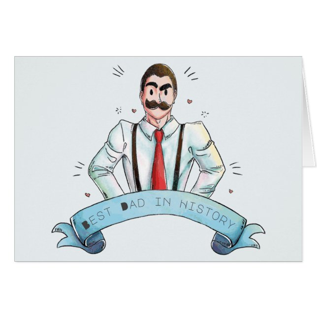 Vattenfärgen Pappa i Suspenders Fars dag Hälsningskort (Framsidan Horizontal)