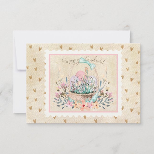 Vattenfärgen Påsk Basket och Bunny Frimärke Stil (Framsida)
