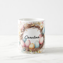 Vattenfärgen Påsk, utandning med ägg och blommor Kaffemugg