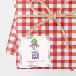 Vattenfärgen Patriotic American Flagga Topiary Gif Anteckningskort