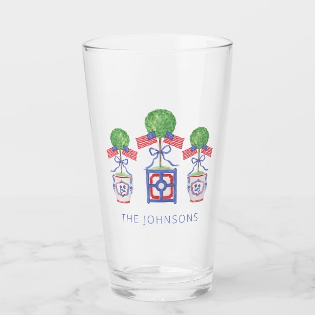 Vattenfärgen Patriotic American Flagga Topiary Gif Glaskopp (Framsida)
