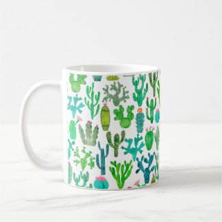 Vattenfärgen påverkar sömlöst mönster. Cacti backg Kaffemugg