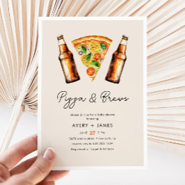 Vattenfärgen Pizza och Brews Co Ed Baby Shower Inbjudningar
