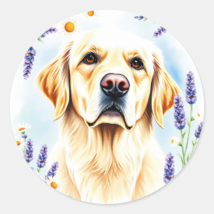 Vattenfärgen Porträtt i Golden Retriever Runt Klistermärke