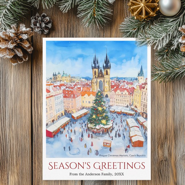 Vattenfärgen Prags julmarknader Tjeckien Helg Vykort (Watercolor Prague Christmas Markets Czech Republic Holiday Postcard)