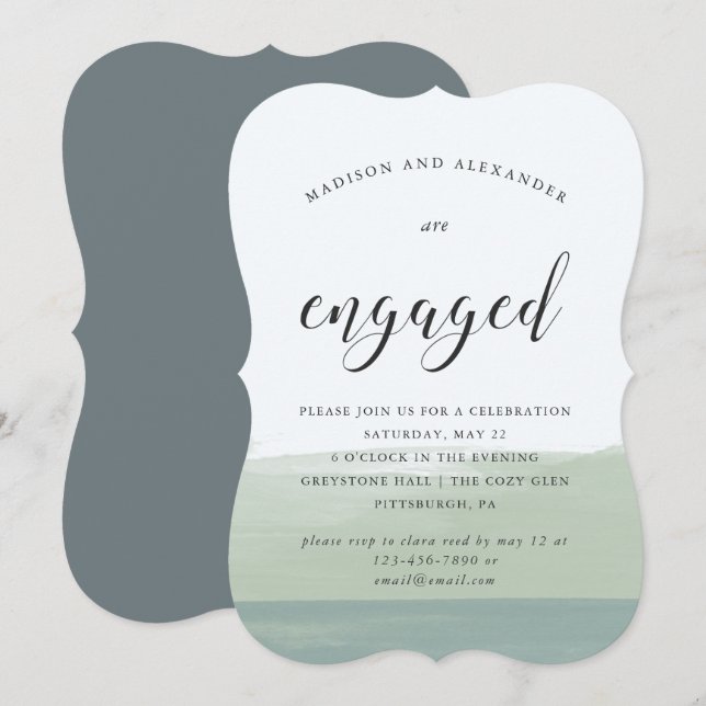 Vattenfärgen Rand Bröllop Förlovningsfest Inbjudningar (Fram/baksida)