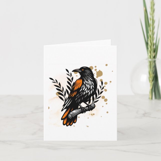 Vattenfärgen Raven Blank Anteckningskort (Framsida)