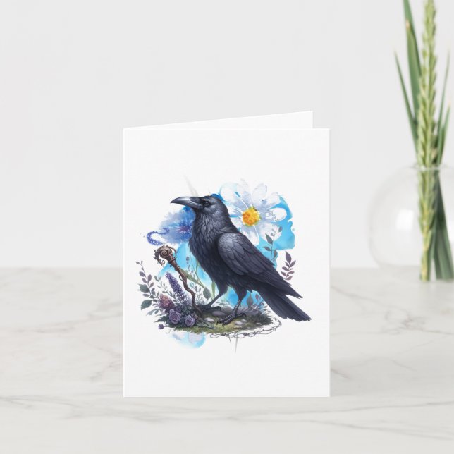 Vattenfärgen Raven Blank Anteckningskort (Framsida)