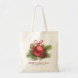 Vattenfärgen Red Boll Ornament Anpassningsbar jul  Tygkasse