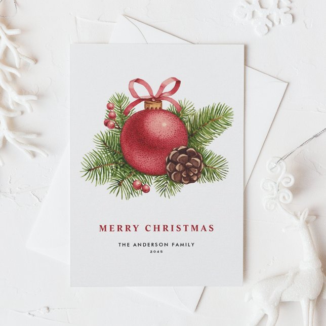 Vattenfärgen Red Boll Ornament God jul Helg Vykort (Skapare uppladdad)