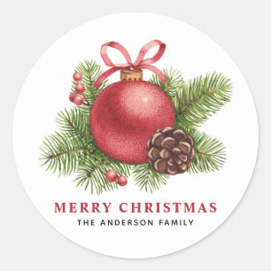 Vattenfärgen Red Boll Ornament God jul Runt Klistermärke