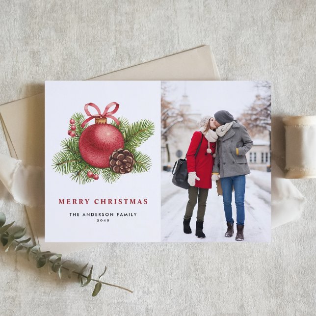 Vattenfärgen Red Boll Ornament Photo jul Helgkort (Skapare uppladdad)