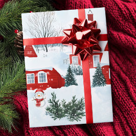 Vattenfärgen Red Nordic Houses Snögubbe jul Presentpapper