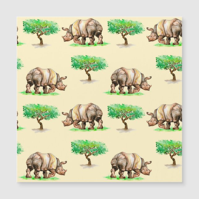 Vattenfärgen Rhino: Handmålad Mönster. (Framsida)