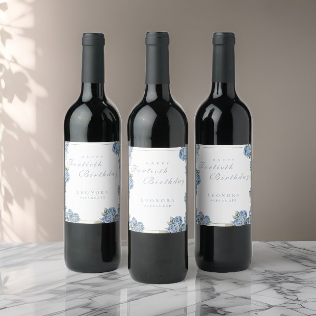 Vattenfärgen Ro ANY Milestone Blommigt Birday Vinflaska Etikett (Skapare uppladdad)