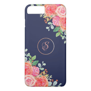 Vattenfärgen Ro Blommigt Glitter Monogram