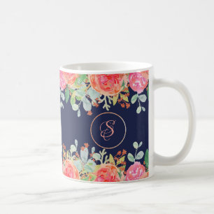 Vattenfärgen Ro Blommigt Navy Kaffemugg