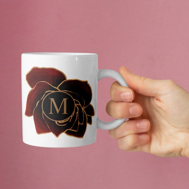Vattenfärgen Ro Guld Burgundy Monogram kaffe Mugg (Skapare uppladdad)