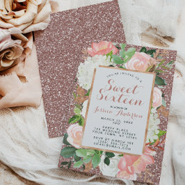 Vattenfärgen Ro Guld Rosa Glitter Sweet sixteen i Inbjudningar