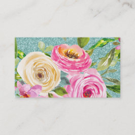 Vattenfärgen Ro i Rosa och Cream Aqua Glitter Visitkort