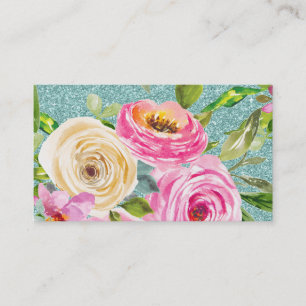 Vattenfärgen Ro i Rosa och Cream Aqua Glitter Visitkort