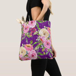 Vattenfärgen Ro i Rosa och Cream Lila Glitter Tygkasse