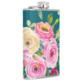 Vattenfärgen Ro i Rosa och Cream på Teal Fickplunta