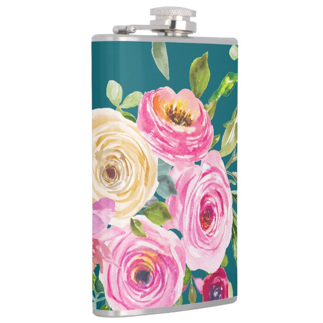 Vattenfärgen Ro i Rosa och Cream på Teal Fickplunta (Höger)