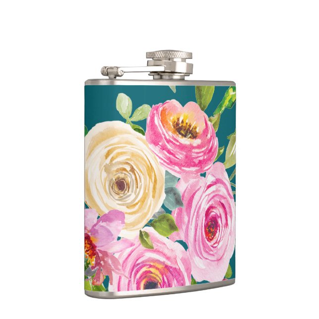 Vattenfärgen Ro i Rosa och Cream på Teal Fickplunta (Höger)