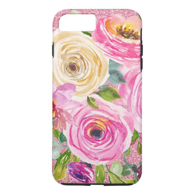 Vattenfärgen Ro i Rosa och Cream Rosa Glitter Case-Mate iPhone Skal (Baksida)