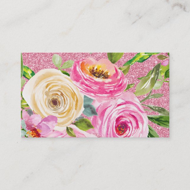 Vattenfärgen Ro i Rosa och Cream Rosa Glitter Visitkort (Framsida)