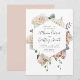 Vattenfärgen Ro och Orchids Blommigt Ram Bröllop Inbjudningar