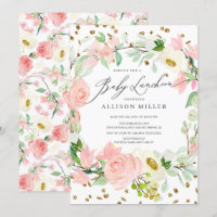 Vattenfärgen  Ro Peonies Blommigt Baby Luncheon