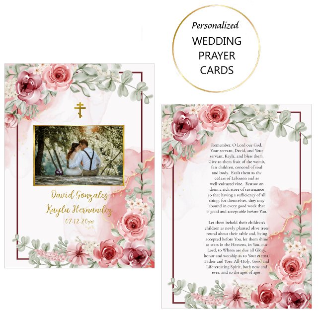 Vattenfärgen Röd ros ortodox Bröllop Prayer Card Placeringskort (Skapare uppladdad)