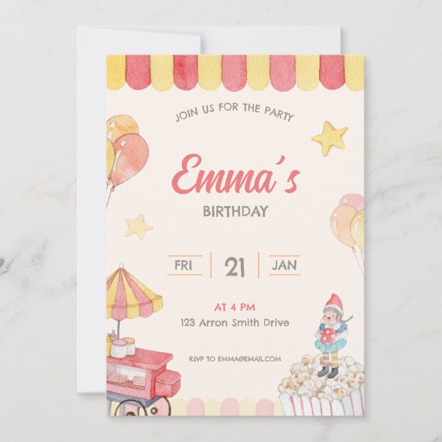 Vattenfärgen Roligt Park Tema Birthday Inbjudningar (Framsida)