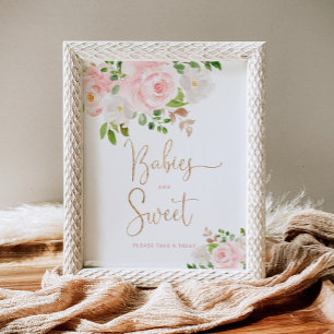 Vattenfärgen rosa blommigt Spädbarn är söt Poster