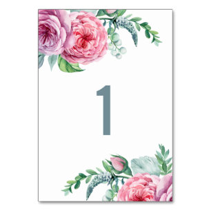 Vattenfärgen rosa boho blommigt bröllop. Garden Bl Bordsnummer