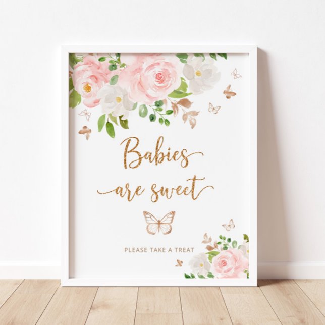 Vattenfärgen  rosa butterfly Spädbarn är söt Poster (Skapare uppladdad)