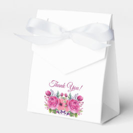 Vattenfärgen Rosa Flower Bouquet-Bröllop Tack.- Presentaskar