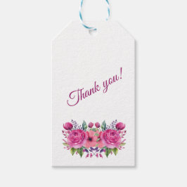 Vattenfärgen Rosa Flower Bouquet-Bröllop Tack.- Presentetikett