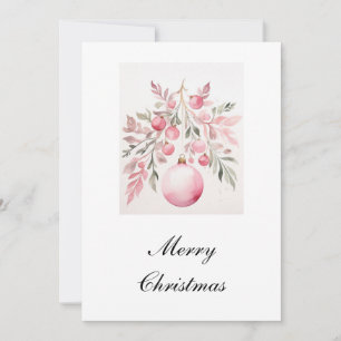 Vattenfärgen Rosa Greenery Bauble julkort