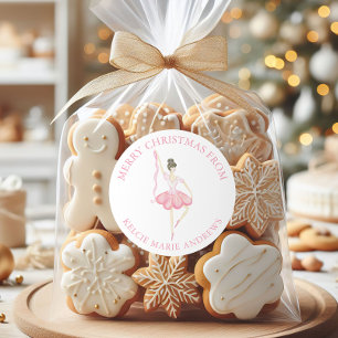 Vattenfärgen Rosa jul Ballerina Gift Runt Klistermärke