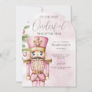 vattenfärgen Rosa jul Nutcracker 1:a födelsedagen Inbjudningar