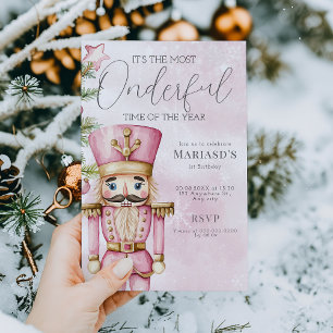 vattenfärgen Rosa jul Nutcracker 1:a födelsedagen Inbjudningar
